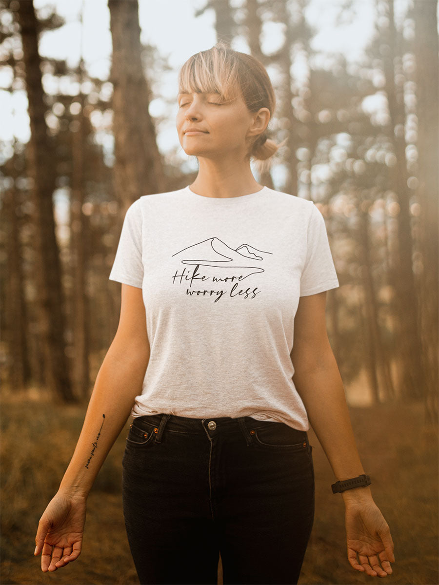 Hike More Worry Less Mountain Mantra Walking & Hiking T Shirt